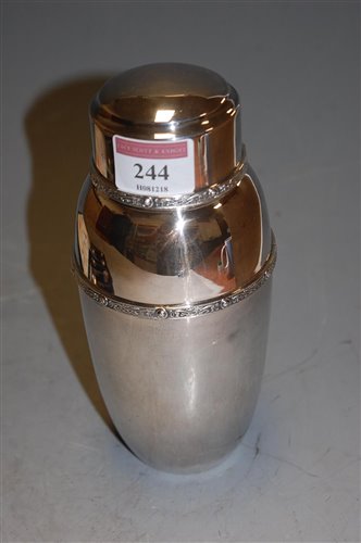 Lot 244 - An Art Deco silver plated cocktail shaker, 18cm