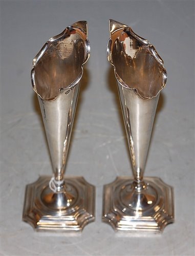 Lot 261 - A pair of Edwardian silver specimen vases,...