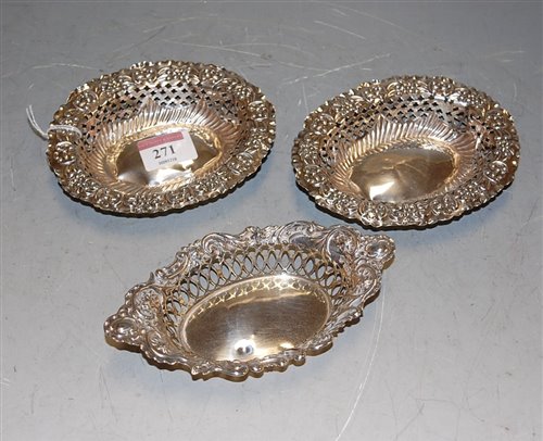 Lot 271 - A pair of silver and embossed bonbon dishses,...