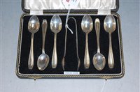 Lot 280 - A cased set of 6 silver teaspoons with sugar...
