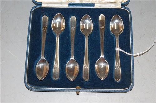 Lot 281 - A cased set of six silver coffee spoons, maker...