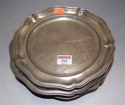 Lot 292 - A set of six 19th century pewter dinner plates...