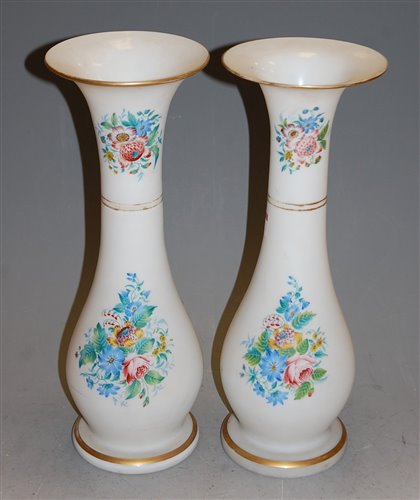 Lot 10 - A pair of opaque glass trumpet form vases,...