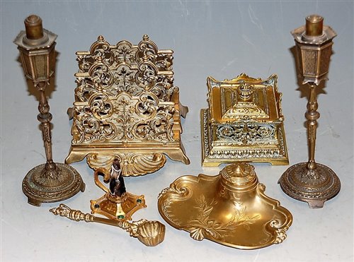 Lot 45 - A Victorian cast brass inkstand of square...