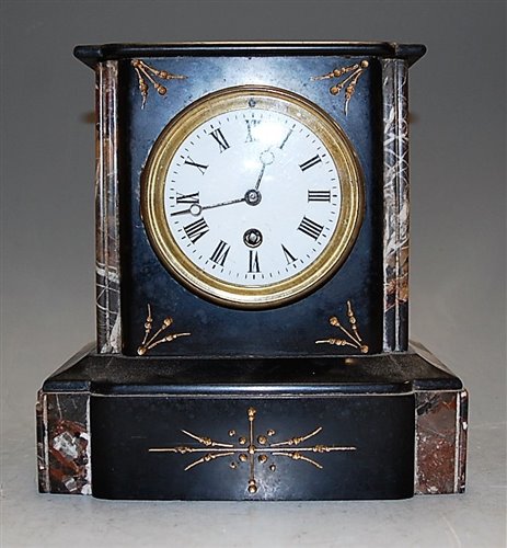 Lot 95 - A circa 1900 slate mantel clock