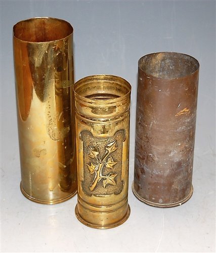 Lot 122 - A brass trench art cannon shell vase; together...
