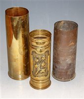 Lot 122 - A brass trench art cannon shell vase; together...