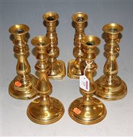 Lot 123 - Three pairs of late Victorian brass...