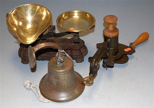 Lot 155 - A cast iron and brass set of weighing scales;...