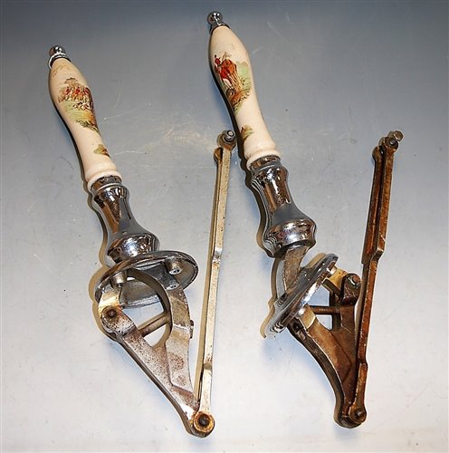 Lot 161 - A pair of chrome beer pumps, each ceramic...
