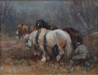 Lot 266 - George Smith (1870-1934) - Horses in landscape,...