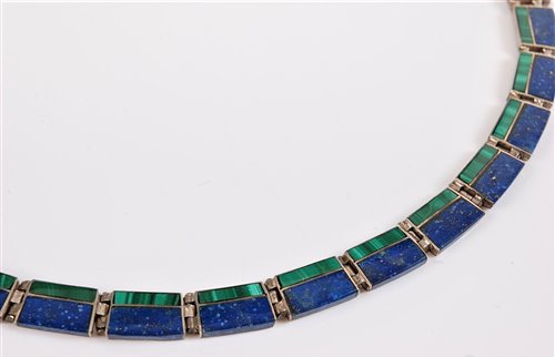 Lot 161 - A silver, lapis lazuli and malachite necklace,...