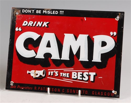 Lot 199 - A small Camp Coffee enamel advertising sign,...