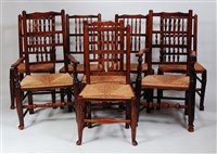 Lot 1586 - A set of eight Lancashire elm spindleback...