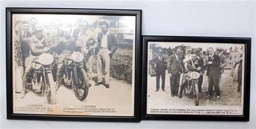 Lot 28 - Two framed and glazed TT and motorcycle...