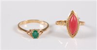 Lot 305 - A 14ct emerald ring, size M-N, (2g) and an...