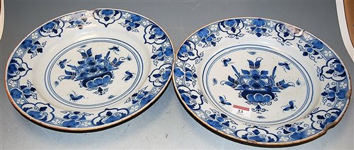Lot 23 - A pair of 18th century Delft blue and white...