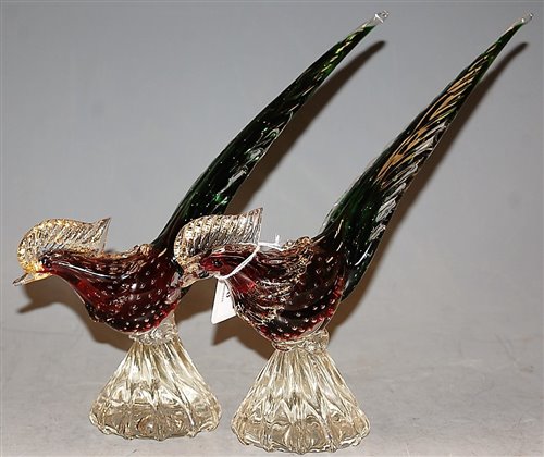Lot 36 - A pair of Murano glass models of pheasants,...