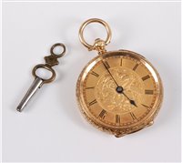 Lot 328 - A lady's 18k open faced fob watch, with...