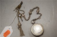 Lot 330 - A lady's Swiss silver pocket watch and chain,...