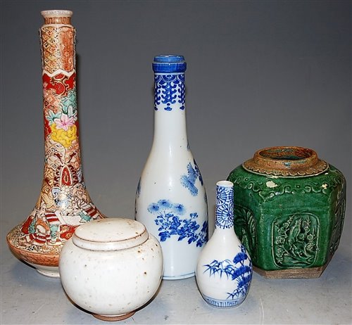 Lot 48 - A Japanese Meiji period satsuma bottle vase,...