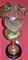 Lot 139 - A Victorian oil lamp, having a green tinted...