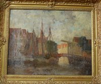 Lot 1007 - Early 20th century school - barges on a canal,...