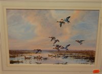 Lot 1045 - S.T. Trinder - Ducks on the marshes,...