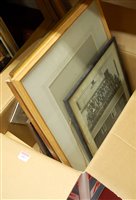 Lot 1067 - A box of sundry pictures, prints, frames, and...