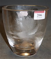 Lot 206 - An art glass vase etched with birds in flight,...
