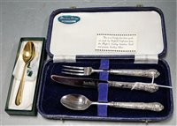 Lot 212 - A mid 20th century cased knife, fork and spoon...