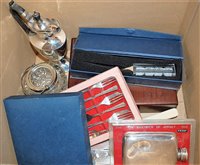 Lot 217 - A box of miscellaneous silver plated wares to...