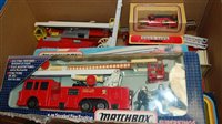 Lot 410 - A single box of boxed and loose diecast fire...