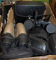 Lot 418 - Five pairs of binoculars to include Opticron,...