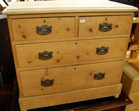 Lot 1216 - A Victorian pine round cornered chest of two...