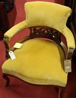 Lot 1272 - A pair of Edwardian walnut and mustard dralon...