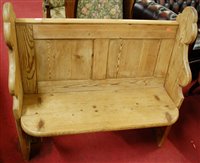 Lot 1274 - A Victorian pine two seater church pew, having...