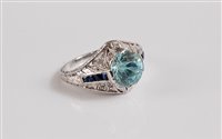 Lot 1160 - A platinum, zircon, sapphire and diamond ring,...