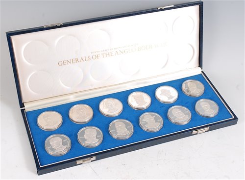 Lot 2055 - Cased set of 12 silver medallions 'Generals of...