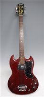Lot 504 - A Japanese four-string cherry red bass guitar...