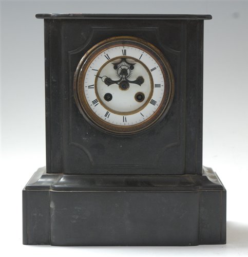 Lot 2 - A late Victorian black slate mantel clock, of...