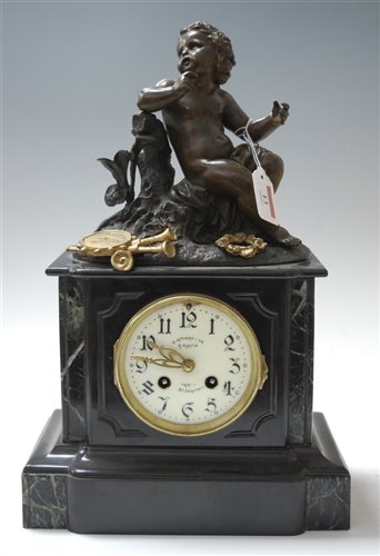 Lot 13 - A late 19th century black slate and marble...