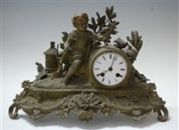 Lot 27 - A late 19th century spelter cased mantel clock,...