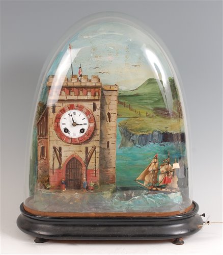 Lot 1495 - A Victorian musical automata clock diorama,...