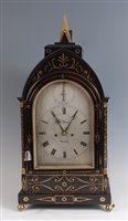 Lot 1498 - A Victorian ebony and brass inlaid table clock,...