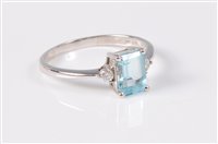 Lot 2532 - A 9ct aquamarine and diamond ring, the emerald...