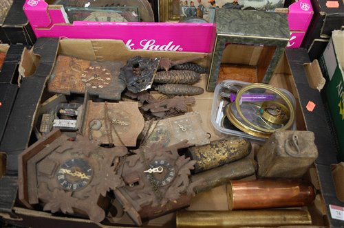 Lot 74 - Two boxes of miscellaneous clock parts and...