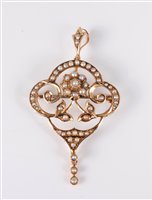 Lot 2610 - A 9ct seed pearl pendant/brooch, the central...