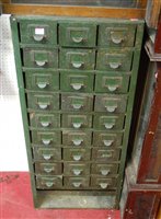 Lot 112 - A green painted steel flight of three rows of...