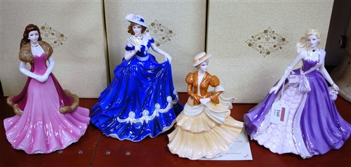Lot 160 - A collection of four boxed Coalport figurines,...